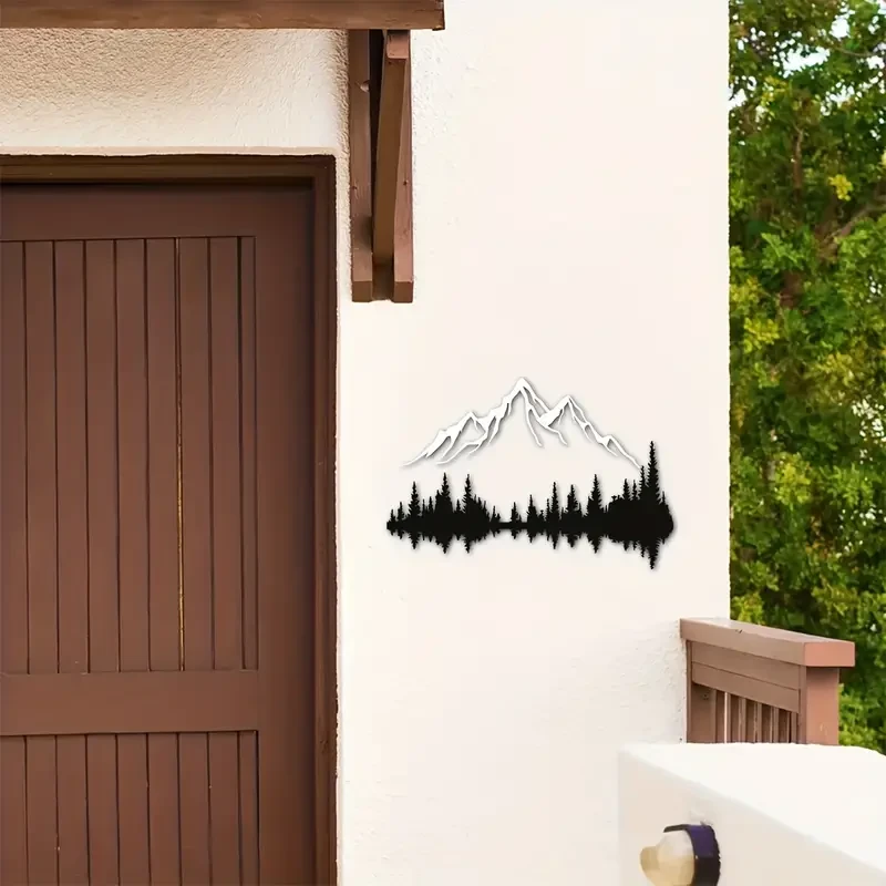 Arte de pared de metal de montaña y bosque