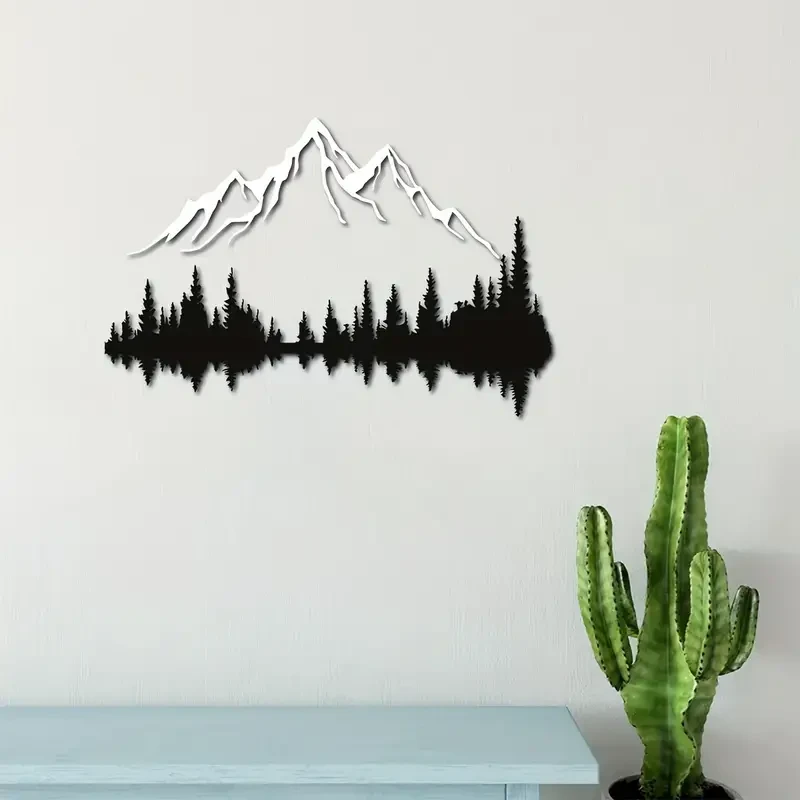 Arte de pared de metal de montaña y bosque
