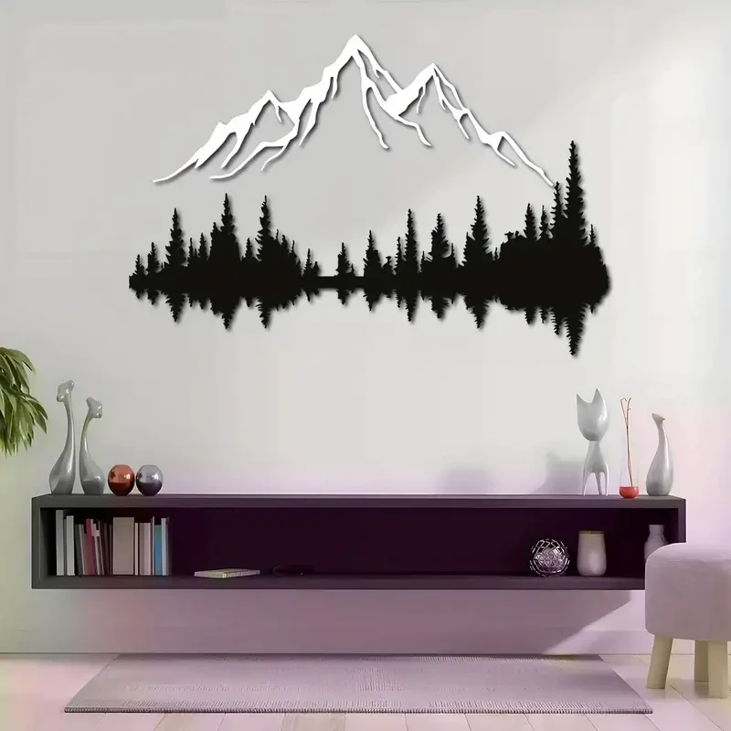 Arte de pared de metal de montaña y bosque