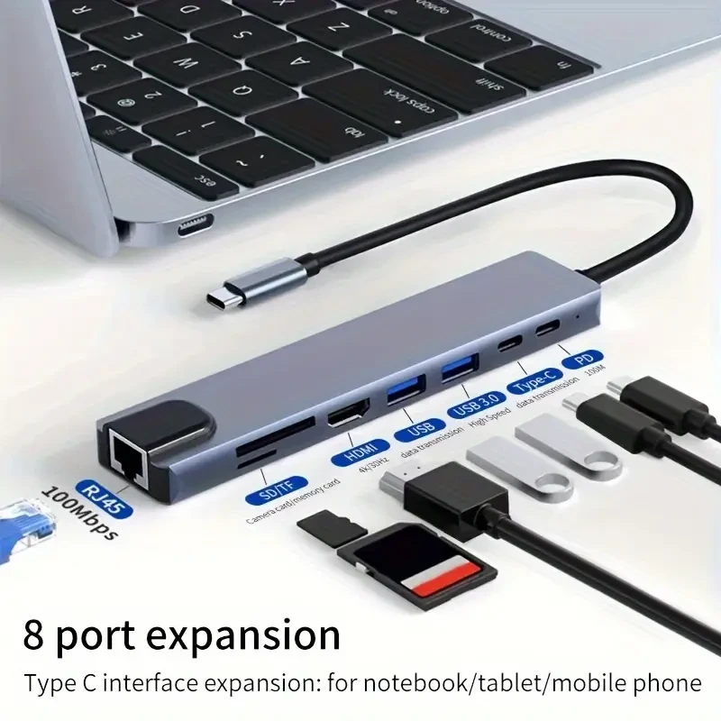 Adaptador concentrador USB C 8 en 1