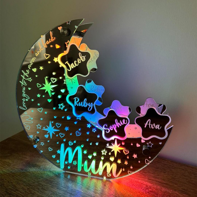 Lámpara de espejo familiar personalizada con luna y estrellas