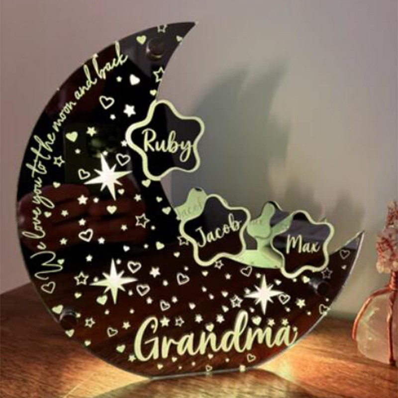 Lámpara de espejo familiar personalizada con luna y estrellas
