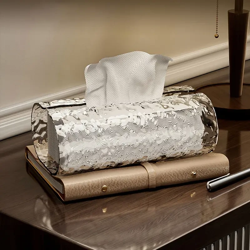 Elegante funda para caja de pañuelos con textura ondulada y ovalada