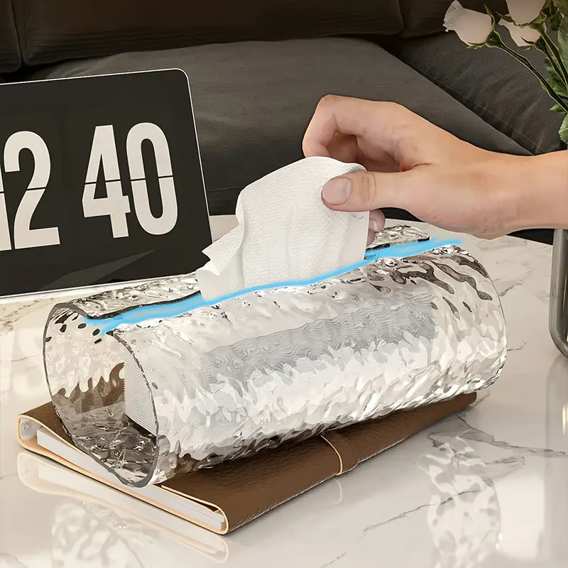 Elegante funda para caja de pañuelos con textura ondulada y ovalada