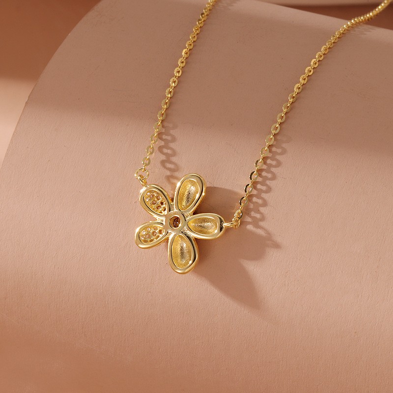 Collar de plata de ley con diseño de girasol y red suave de viento rojo