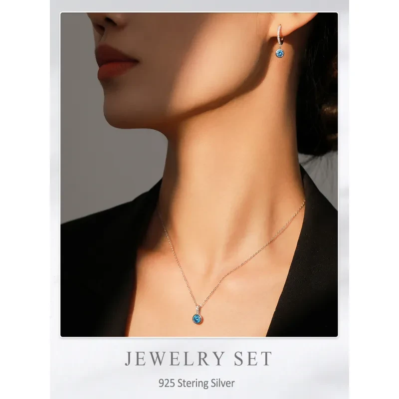 Collar y pendientes de diamantes artificiales de color azul marino de lujo para mujer