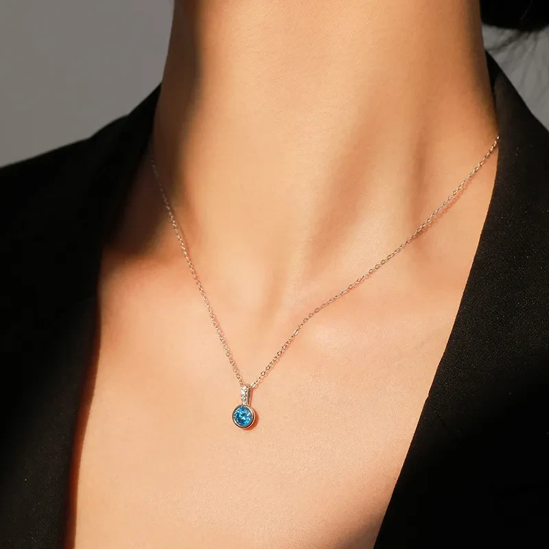 Collar y pendientes de diamantes artificiales de color azul marino de lujo para mujer