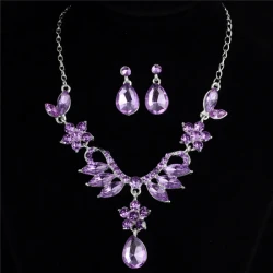 Conjunto de collar y pendientes de aleación de diamantes para novia con explosión de comercio exterior