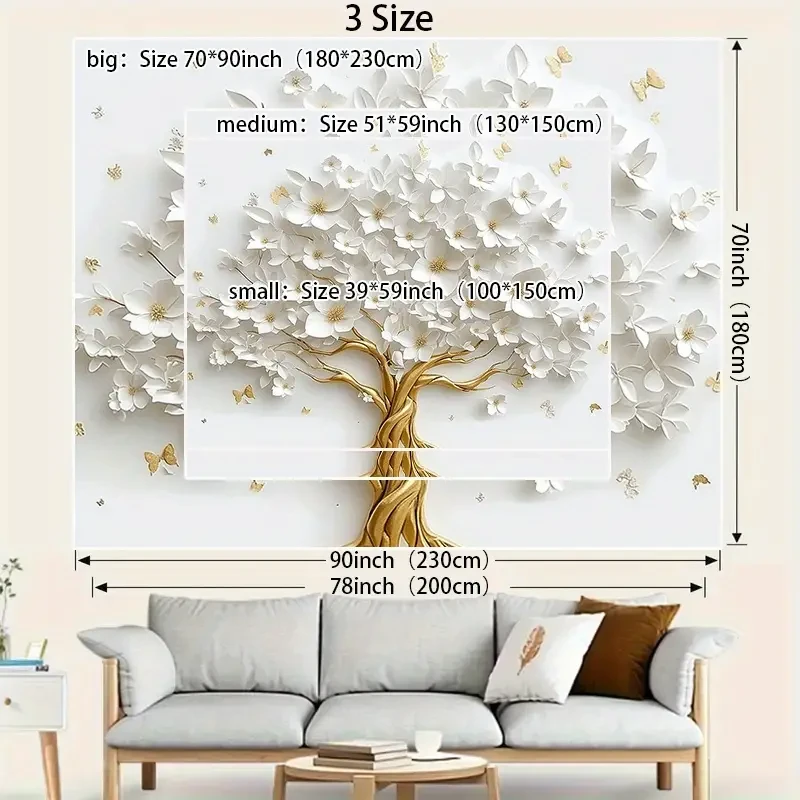 Árbol de la vida blanco en 3D con fondo floral dorado