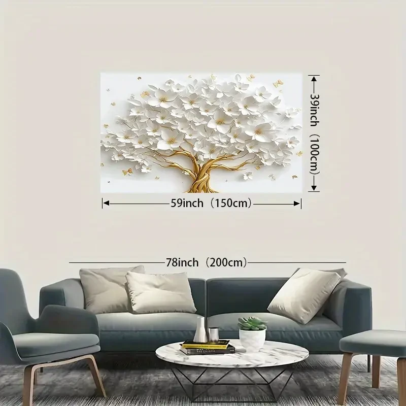 Árbol de la vida blanco en 3D con fondo floral dorado