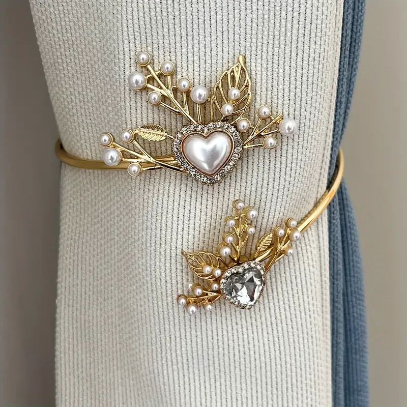 Elegante soporte para cortina de metal con perlas sintéticas y tres