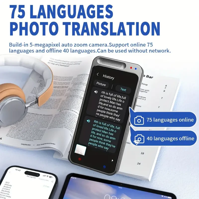 Traductor instantáneo de idiomas: no necesita WiFi, traductor portátil de 5 vías
