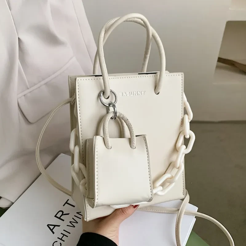 Bolso de hombro sencillo de gran capacidad con cadena gruesa