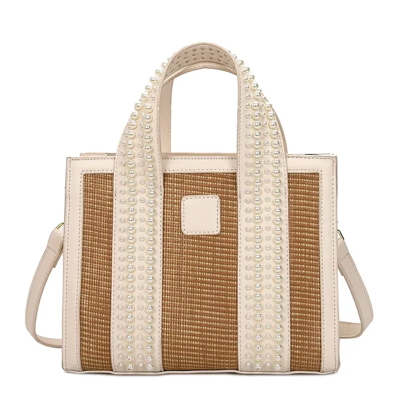 Bolso pequeño cuadrado de mano con perlas tejidas a mano, de moda y viaje