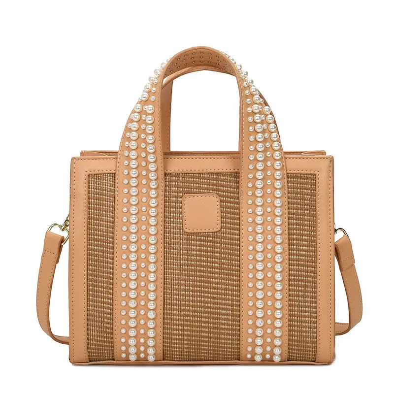 Bolso pequeño cuadrado de mano con perlas tejidas a mano, de moda y viaje
