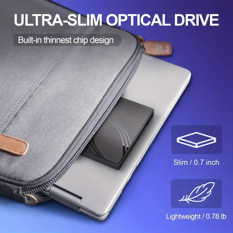 Unidad externa ultradelgada de CD y DVD con puertos USB 3.0 y ranuras para tarjetas TF/SD
