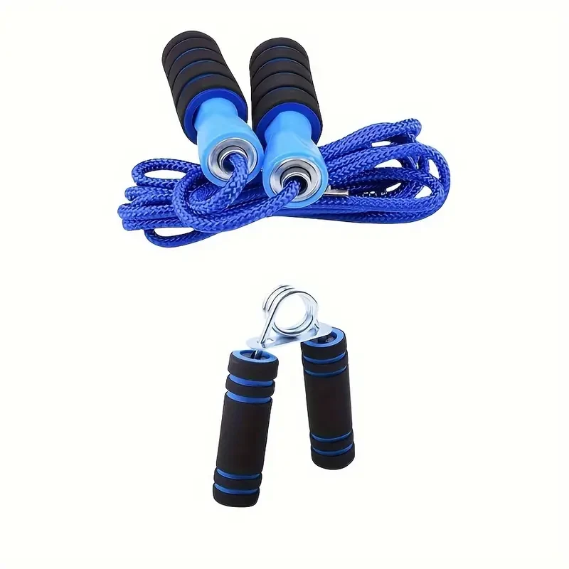 Conjunto de soporte para flexiones y cuerda para saltar con rueda abdominal lisa azul
