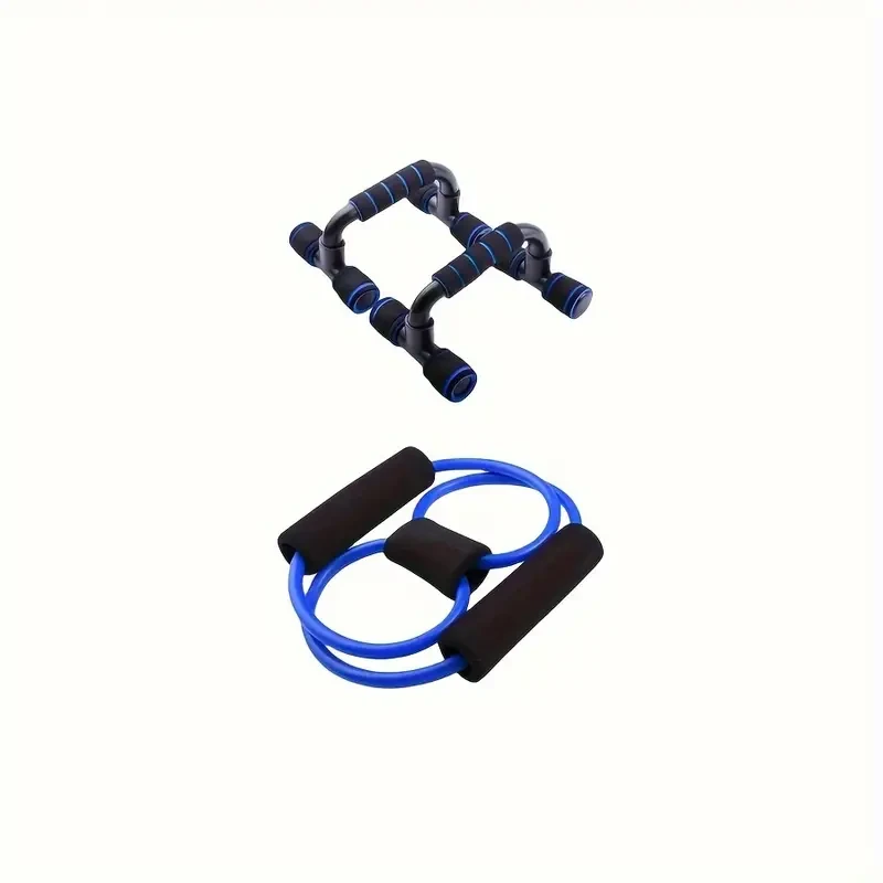 Conjunto de soporte para flexiones y cuerda para saltar con rueda abdominal lisa azul