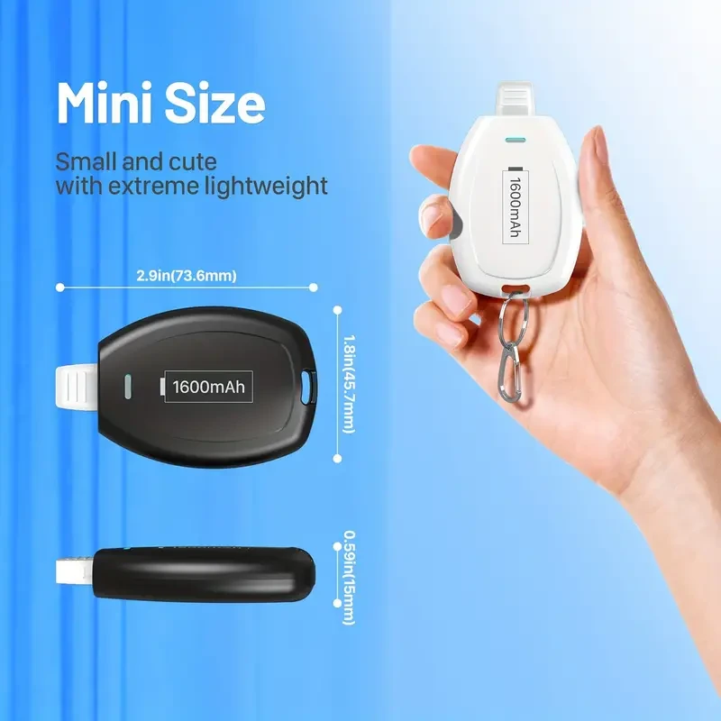 Cargador portátil tipo llavero USB-C/Tipo-C de 1600 mAh