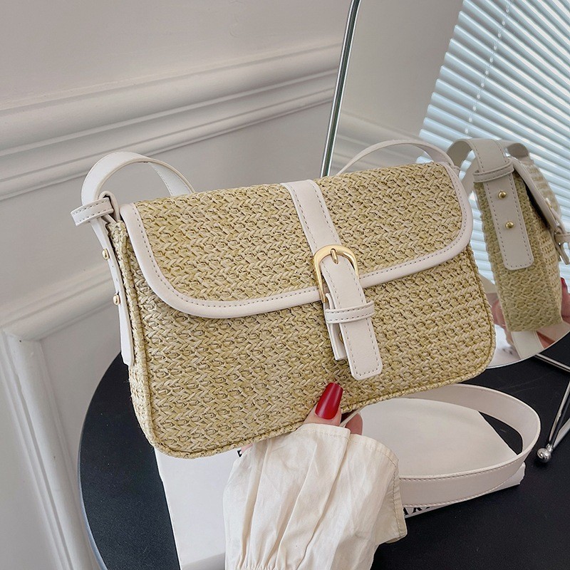 Bolso de hombro de paja de verano para mujer