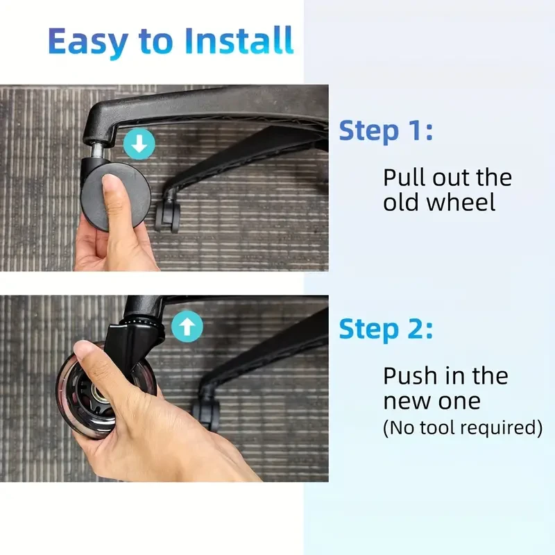 Juego de 5 ruedas resistentes de 3 pulgadas para silla de oficina - Ruedas giratorias de goma