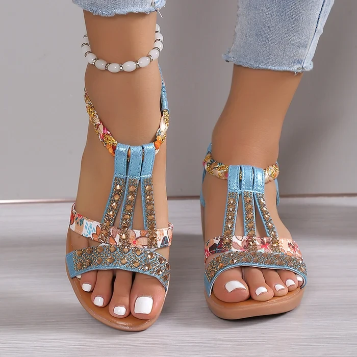 Sandalias ortopédicas de verano con punta abierta y diamantes de imitación para mujer