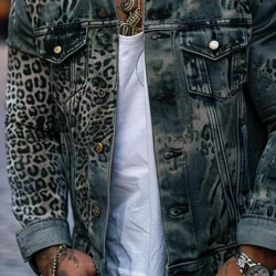 Chaqueta vaquera estilo camionero con estampado de leopardo y degradado para hombre