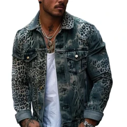 Chaqueta vaquera estilo camionero con estampado de leopardo y degradado para hombre