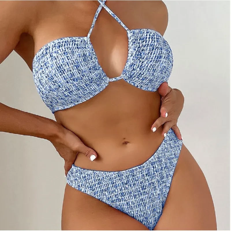 Conjunto de bikini plisado Blooming Waves