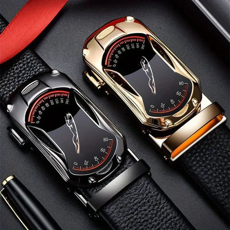Cinturón de cuero informal de negocios con hebilla automática para hombre de lujo a la moda