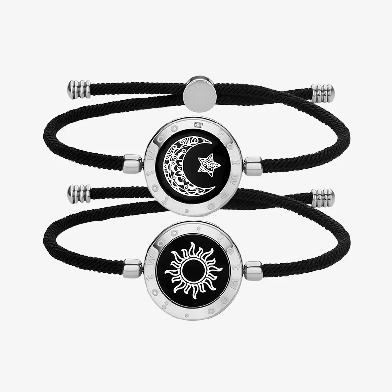 Pulseras de Sol y Luna con Cuerda Milanesa (Negro + Negro)