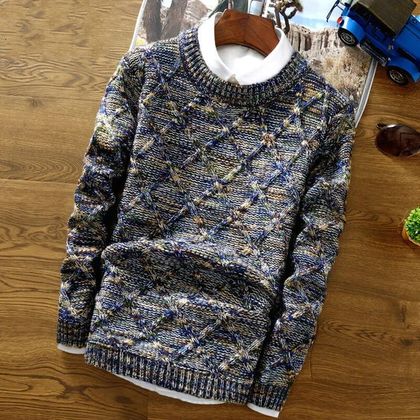 Suéter de punto con cuello redondo y estampado para hombre