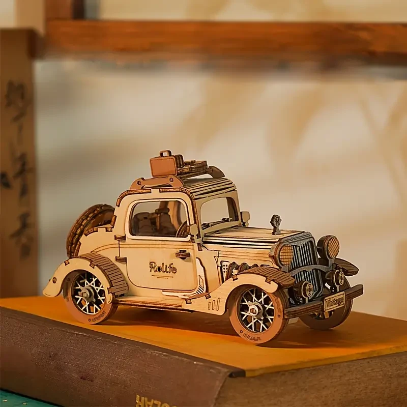 Modelo de ensamblaje de coche de madera DIY con rompecabezas 3D