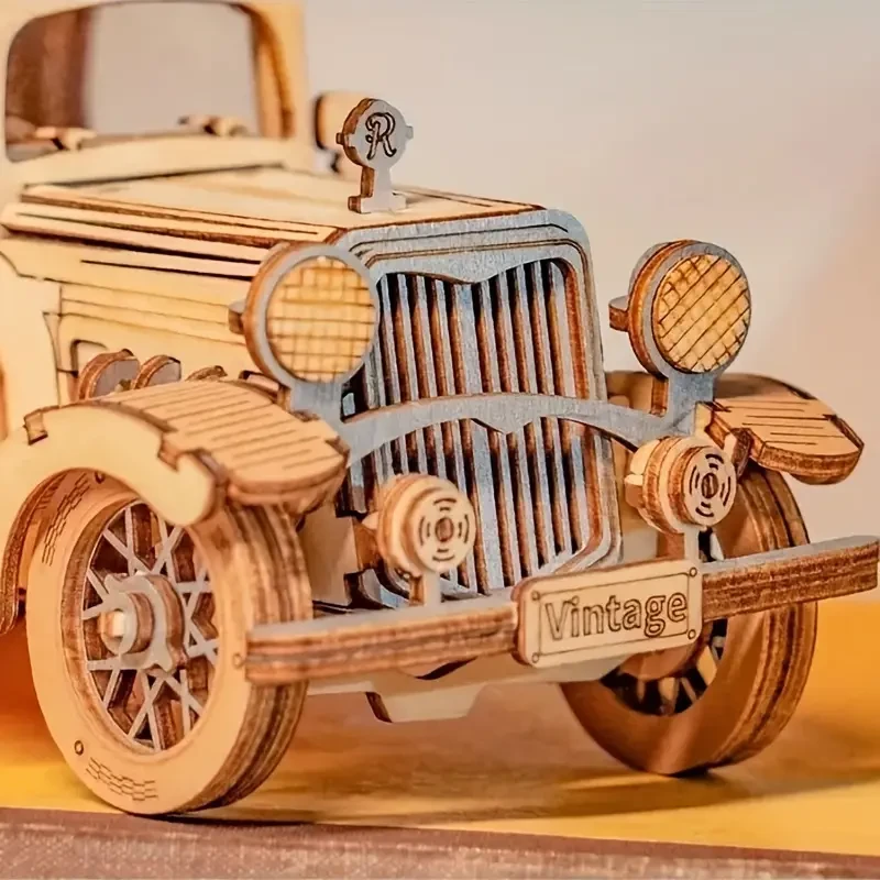 Modelo de ensamblaje de coche de madera DIY con rompecabezas 3D