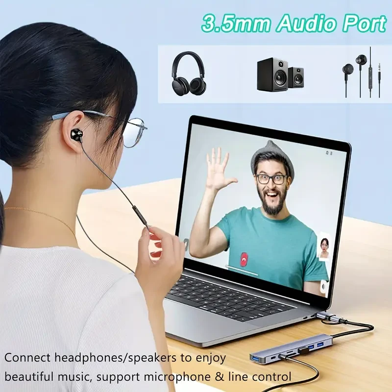 Adaptador concentrador USB-C 8 en 2 con lector de tarjetas SD/TF