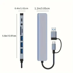 Adaptador concentrador USB-C 8 en 2 con lector de tarjetas SD/TF