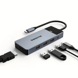 Concentrador USB C 5 en 1 OBERSTER con HDMI 4K, 3 puertos USB 3.2 (10 Gbps) y alimentación de 100 W