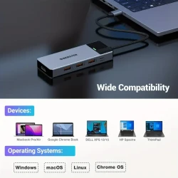 Concentrador USB C 5 en 1 OBERSTER con HDMI 4K, 3 puertos USB 3.2 (10 Gbps) y alimentación de 100 W