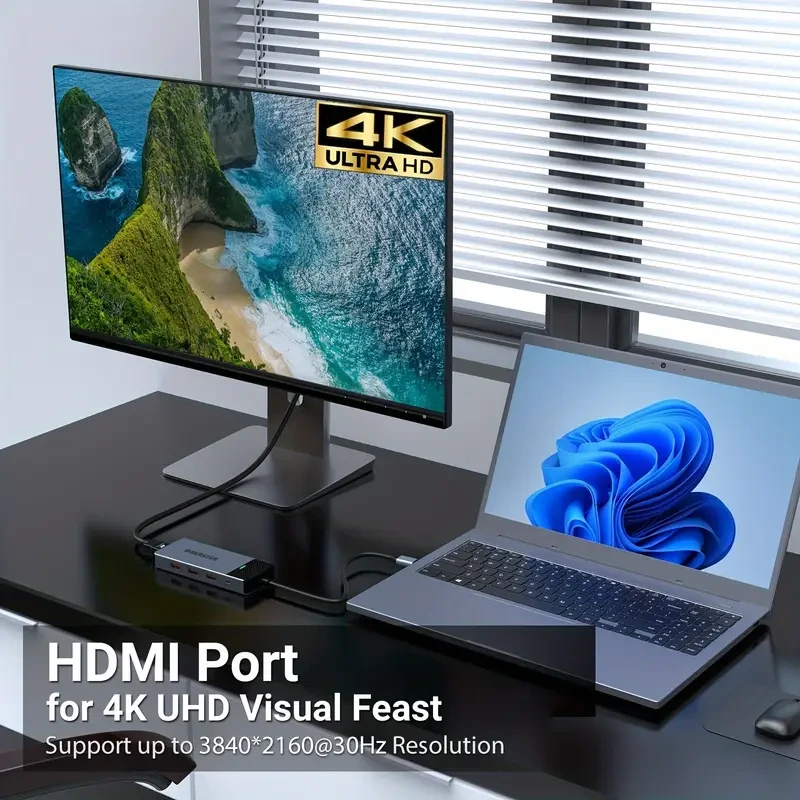 Concentrador USB C 5 en 1 OBERSTER con HDMI 4K, 3 puertos USB 3.2 (10 Gbps) y alimentación de 100 W