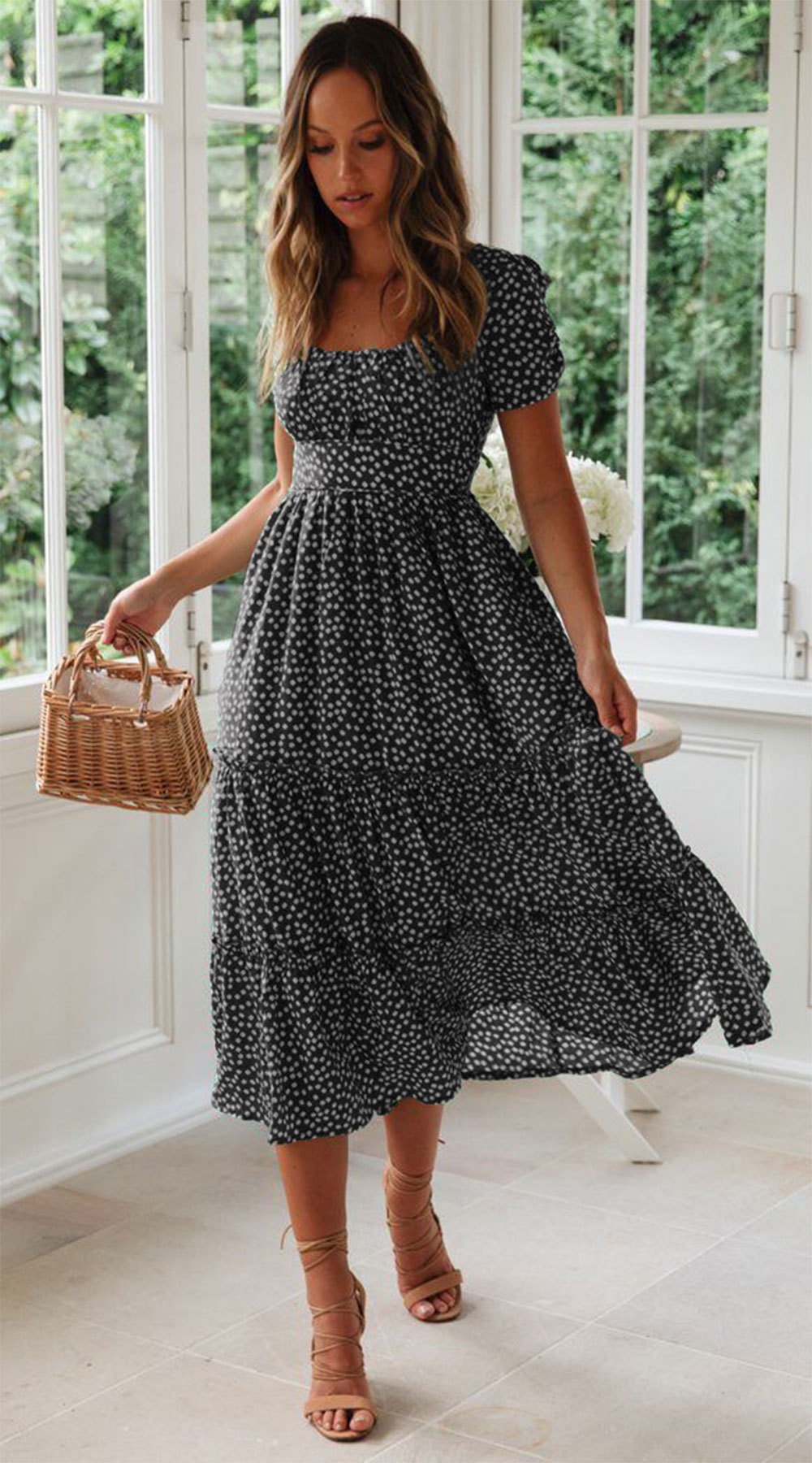 Vestidos largos con estampado floral abullonado de verano