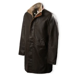Abrigo de cuero con cuello alto doble