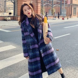 Abrigo de lana a cuadros vintage para mujer