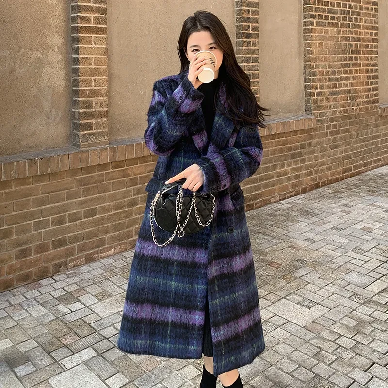 Abrigo de lana a cuadros vintage para mujer