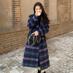Abrigo de lana a cuadros vintage para mujer