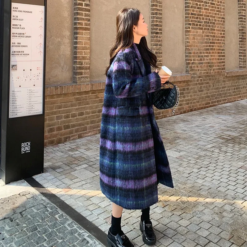 Abrigo de lana a cuadros vintage para mujer