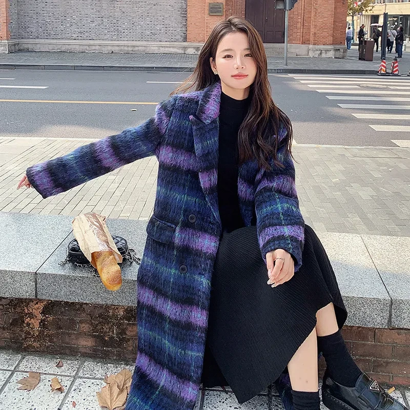 Abrigo de lana a cuadros vintage para mujer
