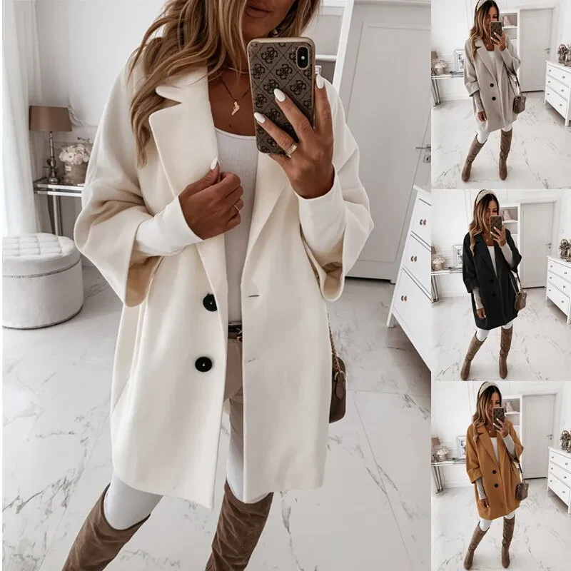 Abrigo largo de lana vintage para mujer