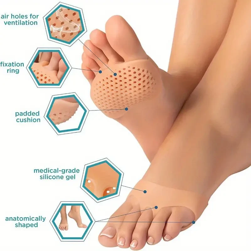 Almohadillas metatarsianas de silicona de 2 piezas: plantillas para separación de dedos y soporte del antepié