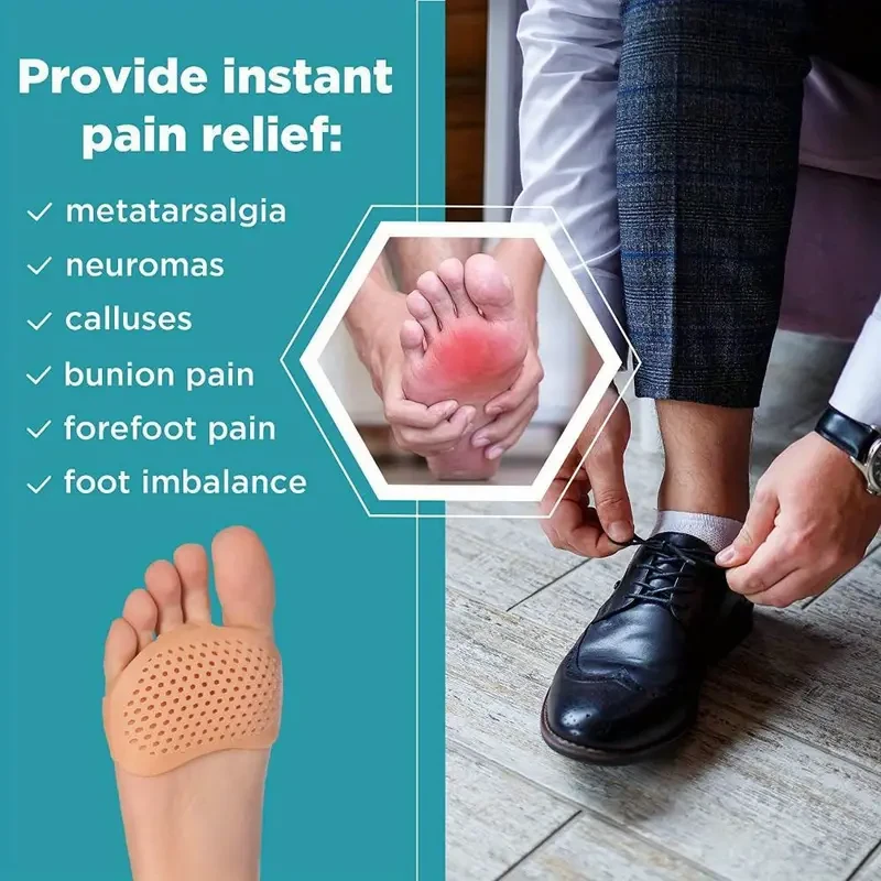 Almohadillas metatarsianas de silicona de 2 piezas: plantillas para separación de dedos y soporte del antepié