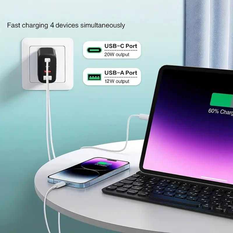Cargador de pared USB C superrápido de 65 W para iPhone 15 y iPad